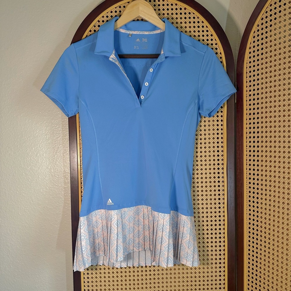 Adidas Golf Polo Shirt Blue‎ Pleated Hem Short Sleeve Athletic Size XS